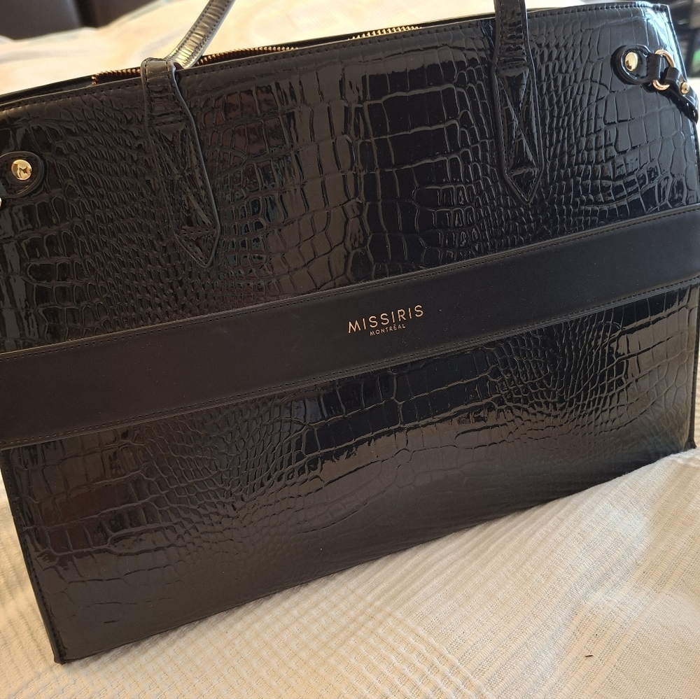 Missiris Montreall Miss Boss Black Croc-Embossed Leather Tote Bag